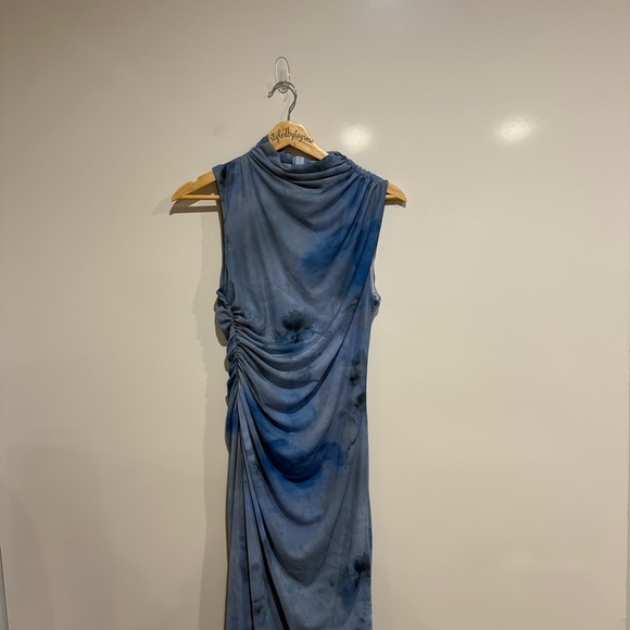 Zara Draped Printed Midi Elegant Blue Dress - Picture 6 of 10